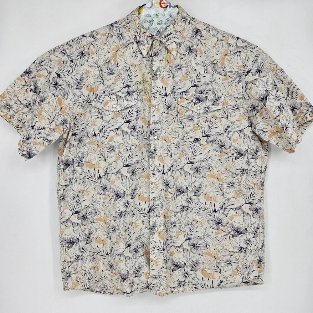 Roper Shirt Mens XL Pearl Snap Western Hawaiian Floral Short Sleeve Rodeo FLAWS